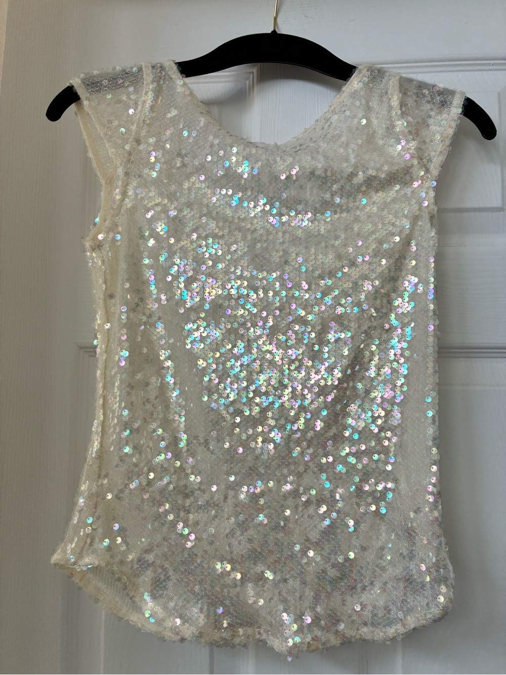 Free People “Late Last Night” Ivory Sequin Open-Back Tank Top